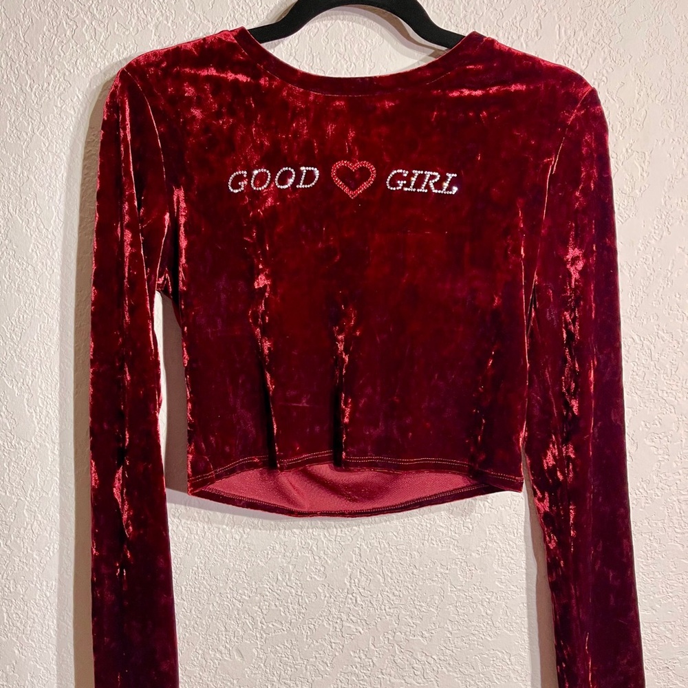 Velvet Jeweled “Good Girl” Shirt
